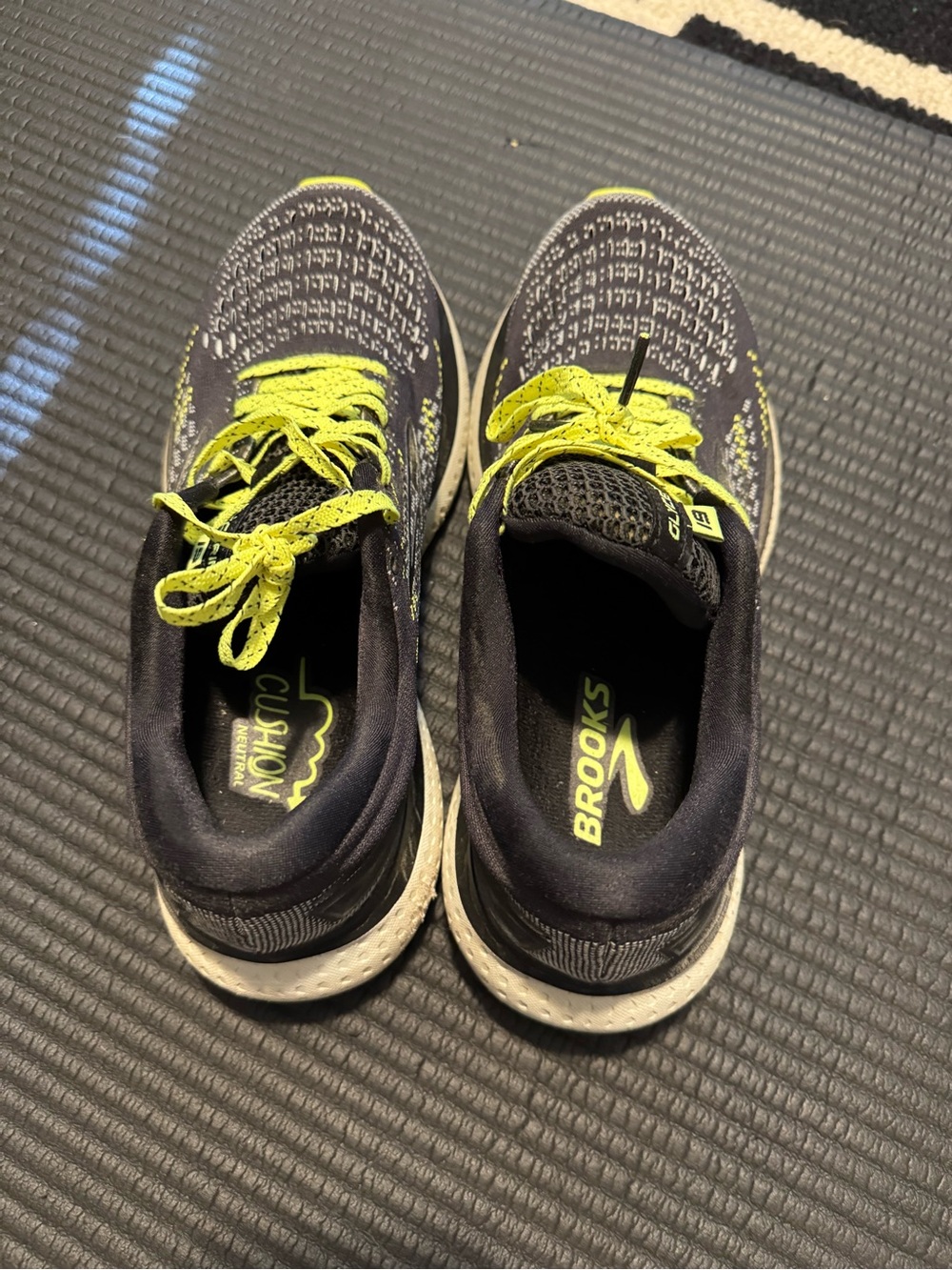 Brooks Black and Neon Yellow Lace-Up Sneakers